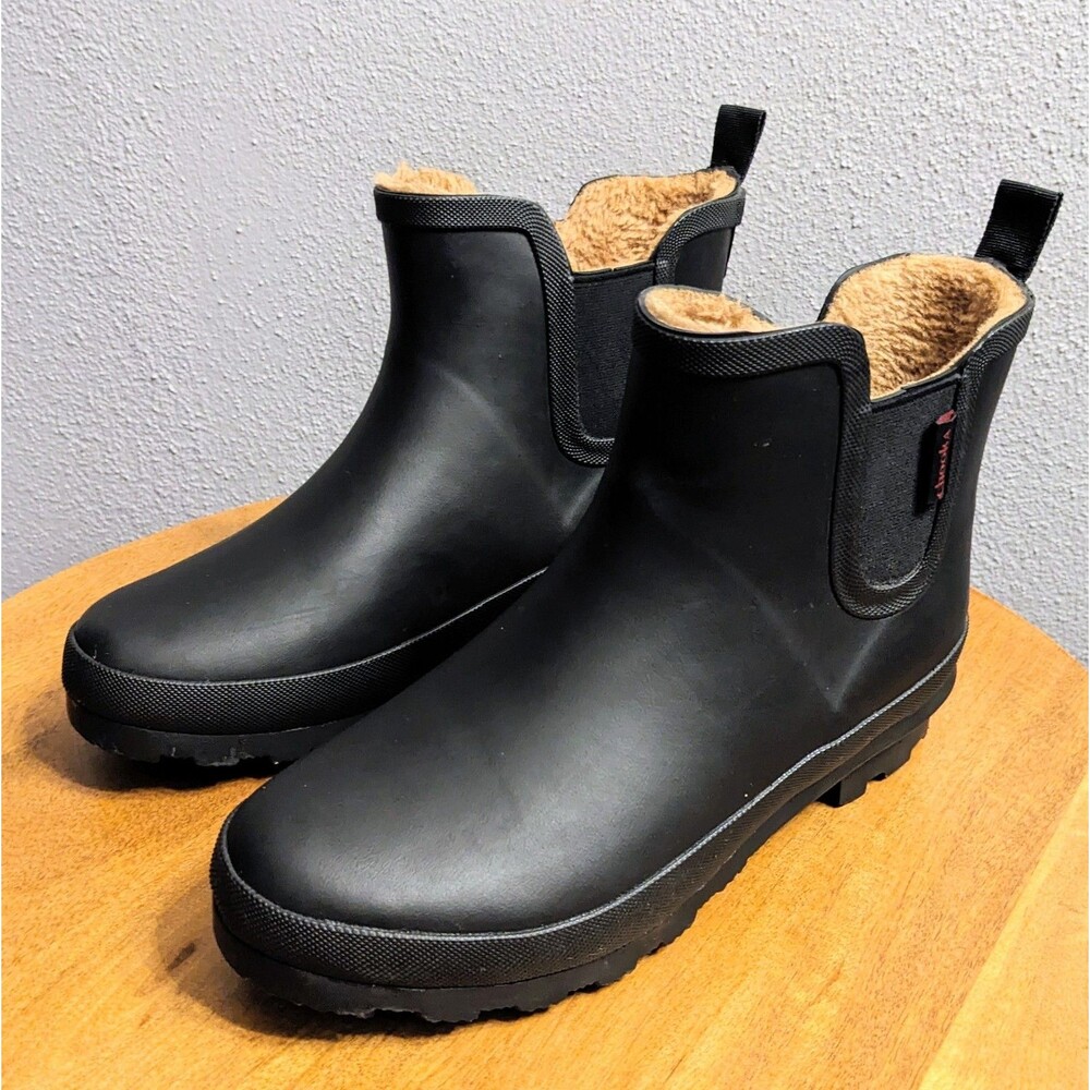 Chooka Women's 8 Plush Chelsea Rain Boots Waterproof Faux Fur Lined Blk 1232591